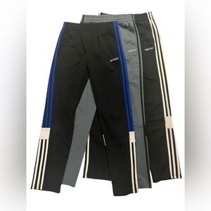 3 pairs of adidas joggers black , grey , blue white size large